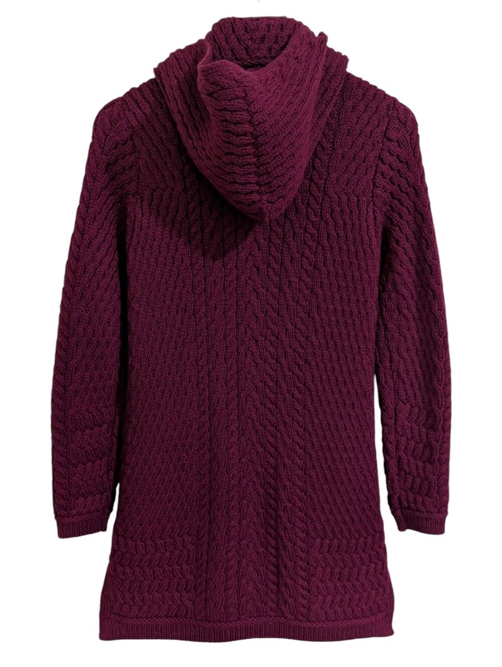 Aran Crafts Ireland 100% Merino Wool Zip Hoodie Sweater - Size XS Burgundy - Picture 3 of 10